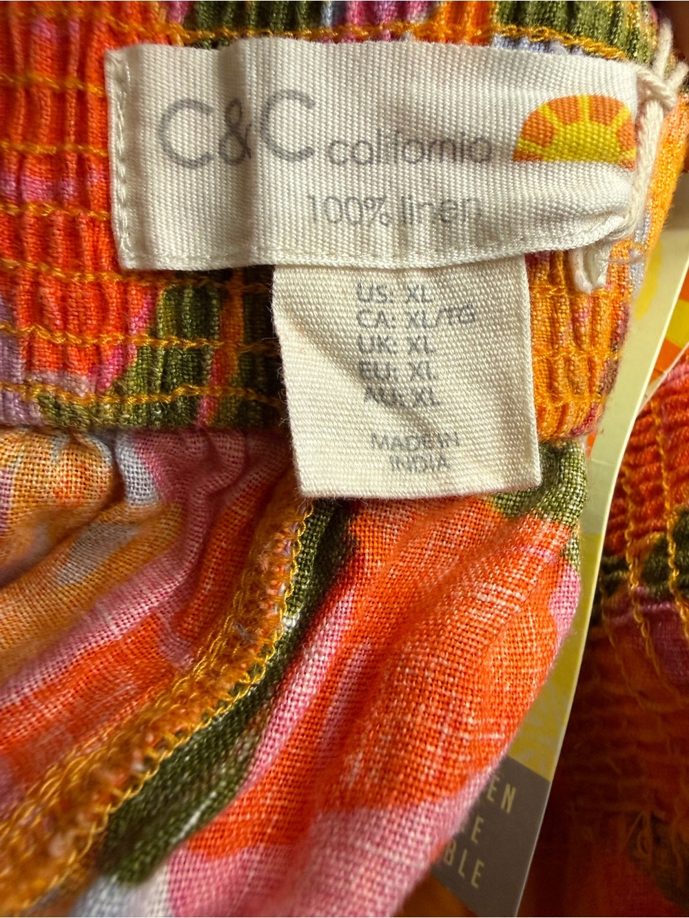 C&C California Wide Leg Pants Orange Tropical Palm Print 100% Linen NWT | Sz XL - Picture 2 of 15